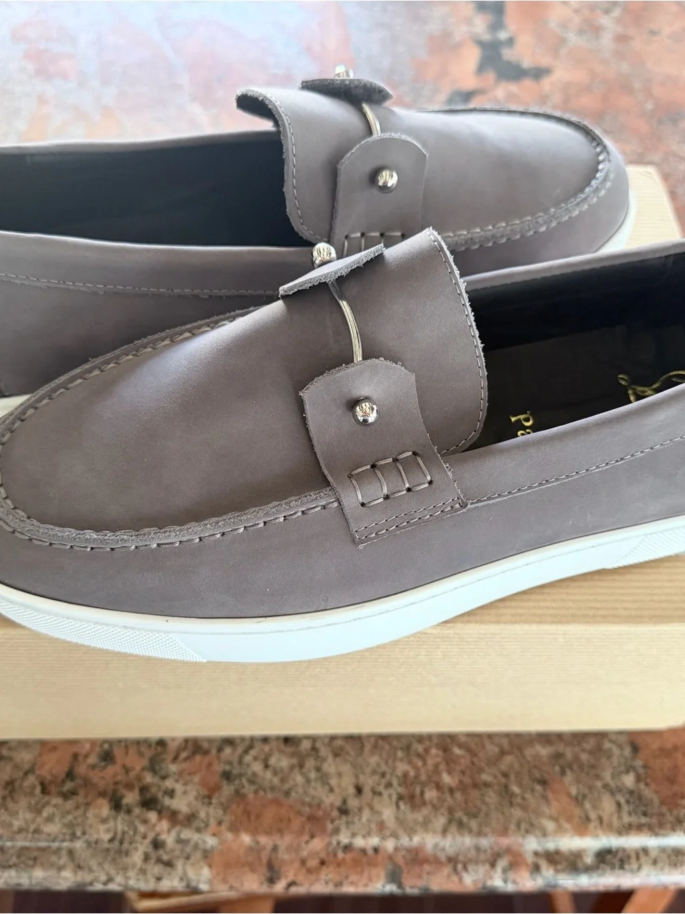 Men's Casual Slip-On Loafers in gray with Metal Bit